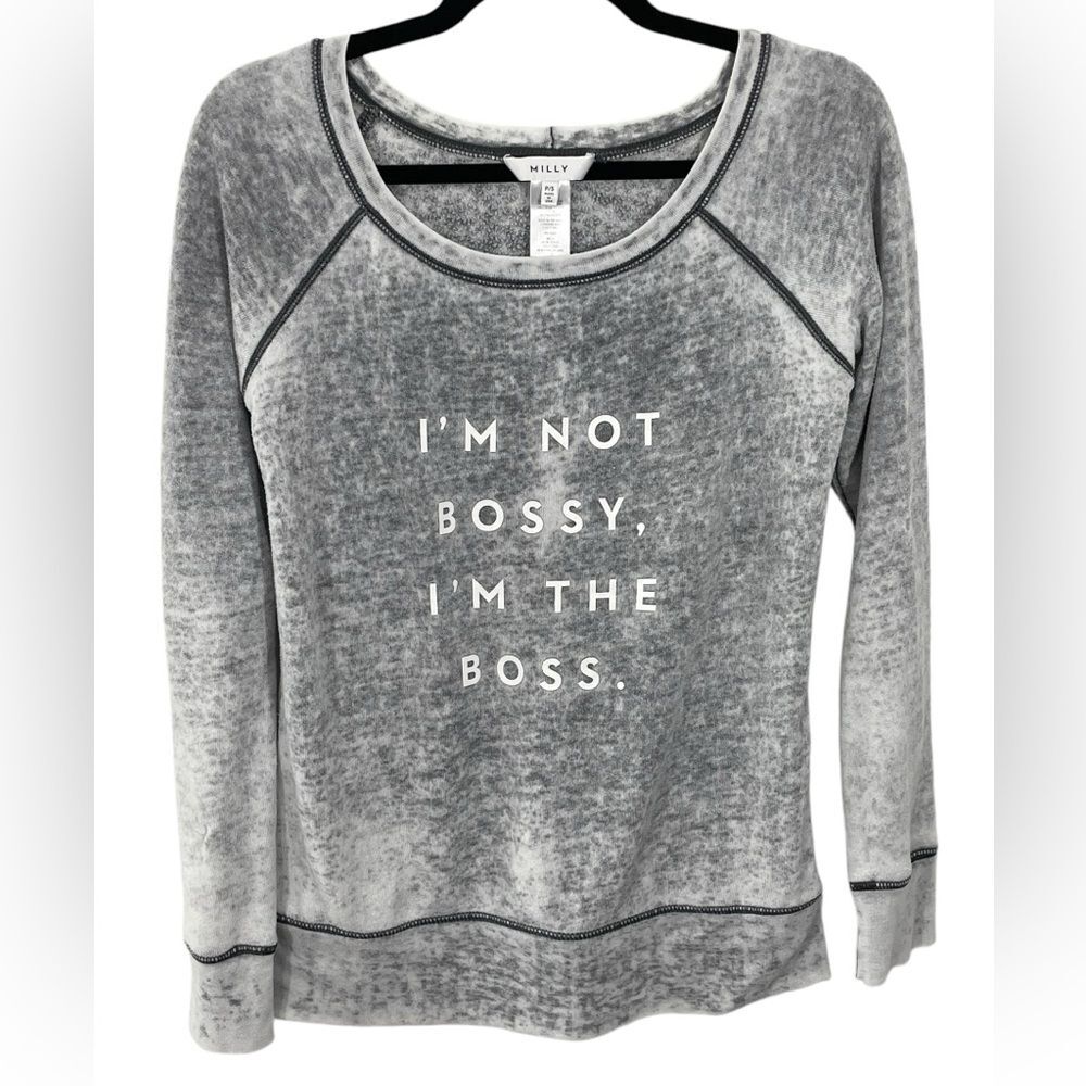 MILLY | I’m‎ Not Bossy, I’m The Boss Acid Washed Burnout Sweatshirt Size SMALL